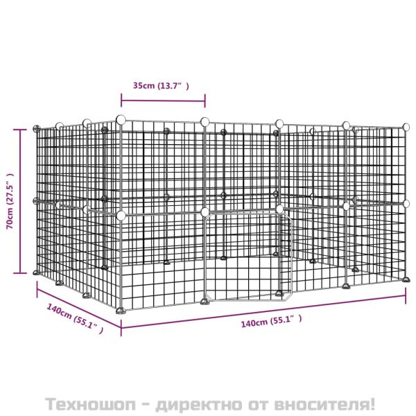 Клетка за животни с врата, 28 панела, черна, 35x35 см, стомана