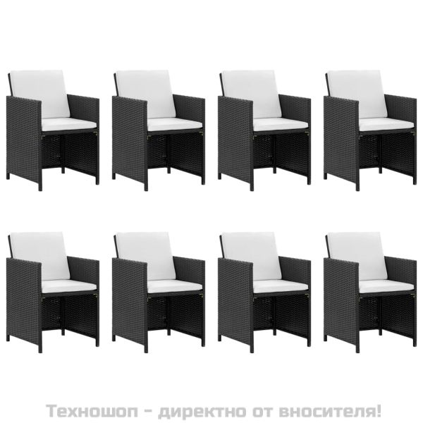 Градински комплект с възглавници, 13 части, черен полиратан