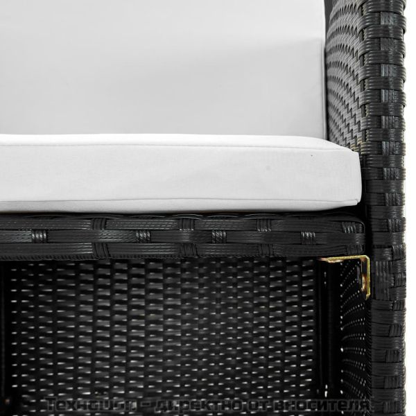 Градински комплект с възглавници, 13 части, черен полиратан