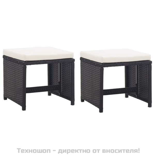 Градински комплект с възглавници, 13 части, черен полиратан