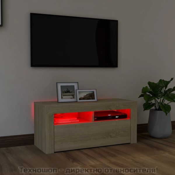 ТВ шкаф с LED осветление, сонома дъб, 90x35x40 см