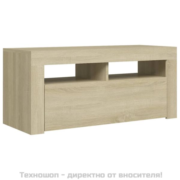 ТВ шкаф с LED осветление, сонома дъб, 90x35x40 см
