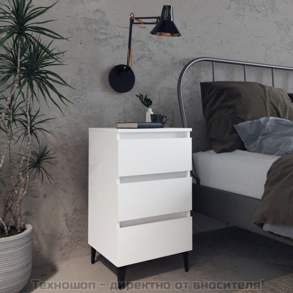 Нощно шкафче с метални крака, бяло, 40x35x69 см