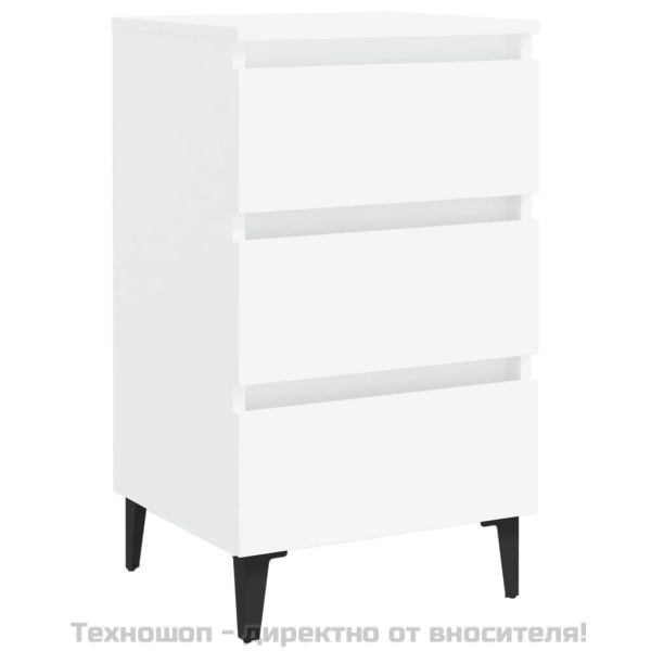 Нощно шкафче с метални крака, бяло, 40x35x69 см