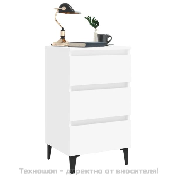 Нощно шкафче с метални крака, бяло, 40x35x69 см