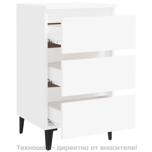 Нощно шкафче с метални крака, бяло, 40x35x69 см