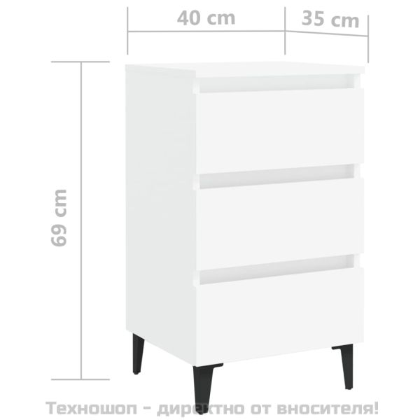 Нощно шкафче с метални крака, бяло, 40x35x69 см