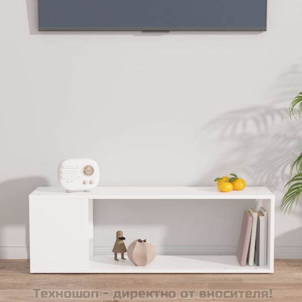 ТВ шкаф, бял, 100x24x32 см, инженерно дърво