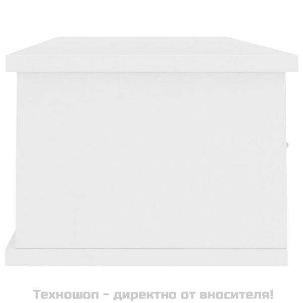 Стенен рафт с чекмеджета, бял, 88x26x18,5 см, инженерно дърво