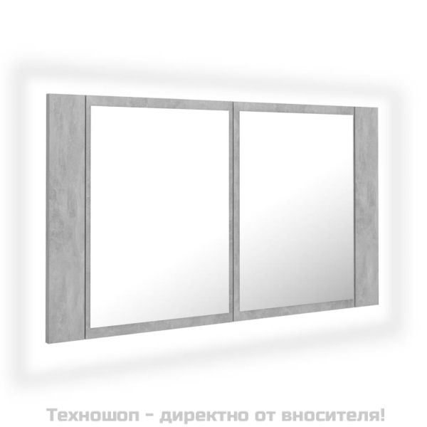 LED шкаф с огледало за баня, бетонно сив, 80x12x45 см, акрил