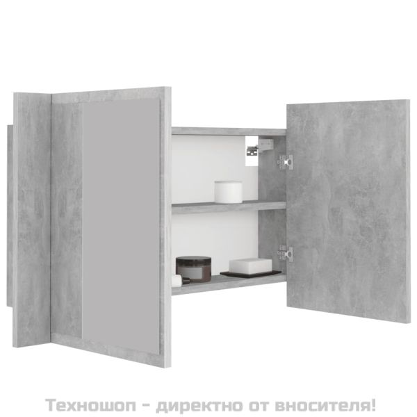 LED шкаф с огледало за баня, бетонно сив, 80x12x45 см, акрил