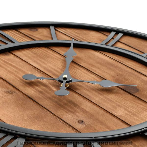 Винтидж стенен кварцов часовник, дърво и метал, 60 см, XXL