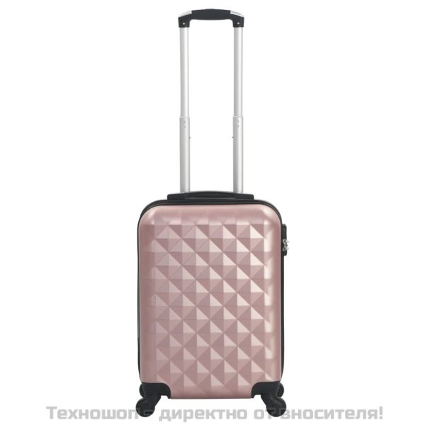Твърд куфар с колелца, розово злато, ABS
