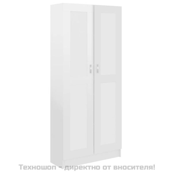 Библиотека, бял гланц, 82,5x30,5x185,5 см, инженерно дърво