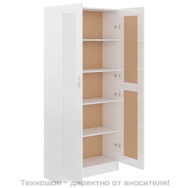 Библиотека, бял гланц, 82,5x30,5x185,5 см, инженерно дърво