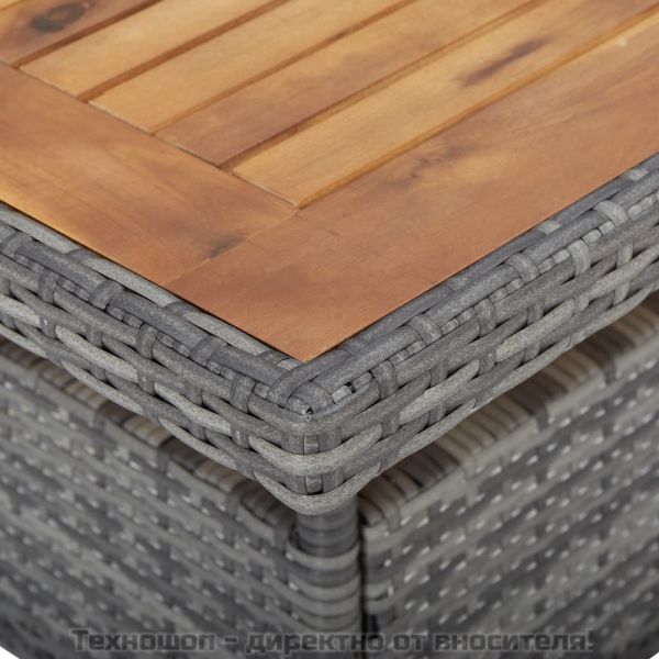 Градинска трапезна маса, сива, полиратан и акация масив