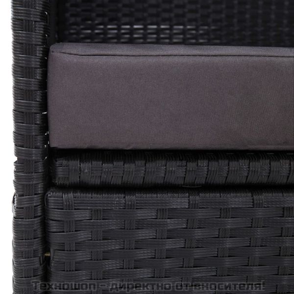 Градински диван със сенник, полиратан, черен