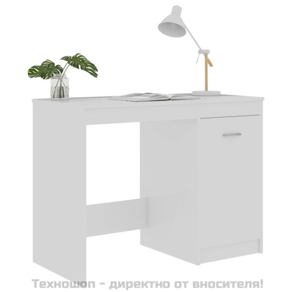 Бюро, бял гланц, 100x50x76 см, инженерно дърво