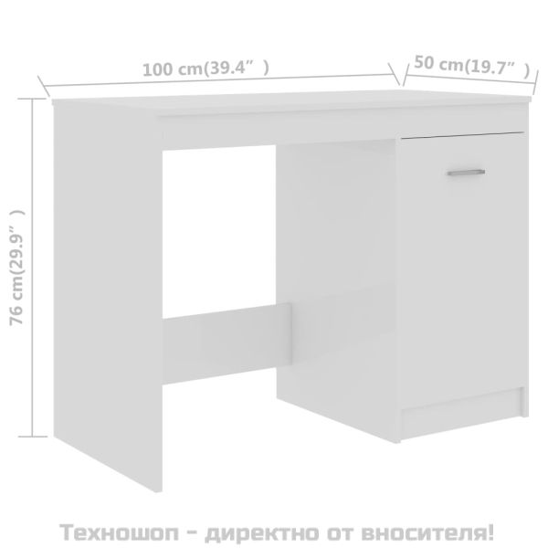 Бюро, бял гланц, 100x50x76 см, инженерно дърво