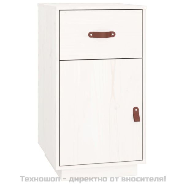 Шкаф за бюро, Бял, 40x50x75 см, борово дърво масив
