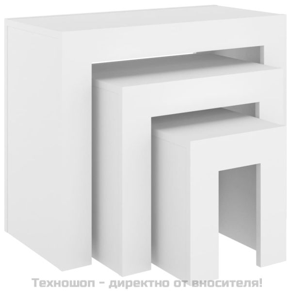 Стифиращи масички за кафе, 3 бр, бели, инженерно дърво