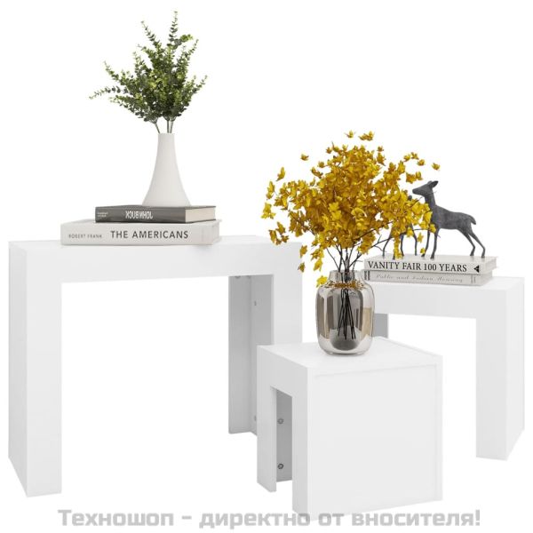 Стифиращи масички за кафе, 3 бр, бели, инженерно дърво