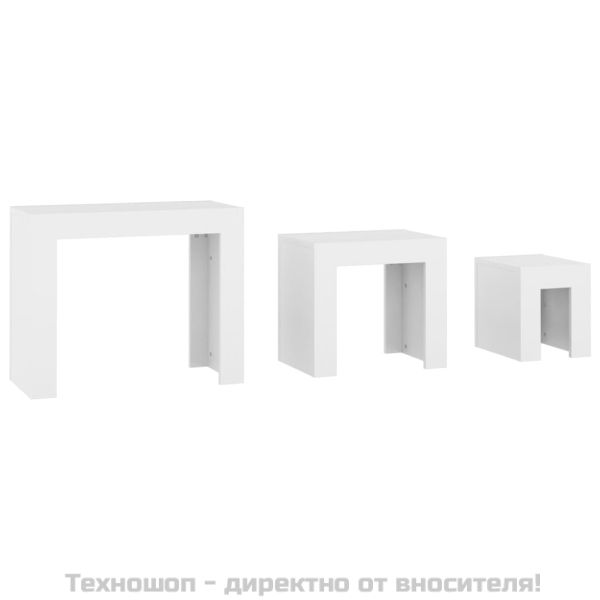 Стифиращи масички за кафе, 3 бр, бели, инженерно дърво