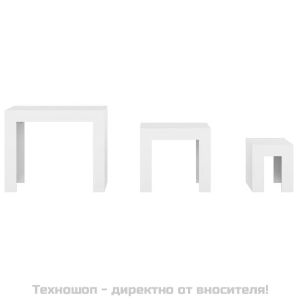 Стифиращи масички за кафе, 3 бр, бели, инженерно дърво