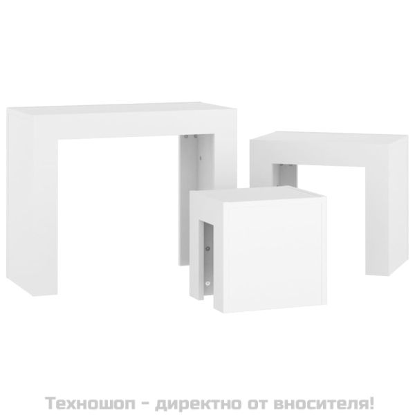 Стифиращи масички за кафе, 3 бр, бели, инженерно дърво