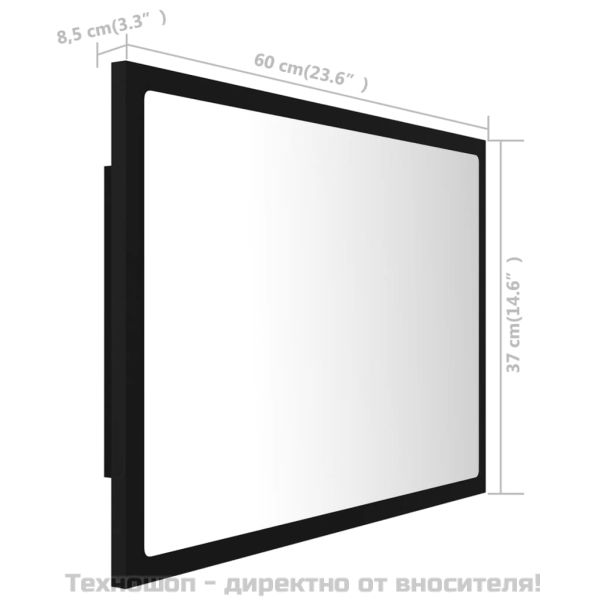 LED огледало за баня, черно, 60x8,5x37 см, акрил