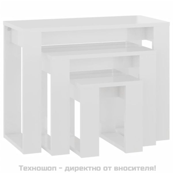 Стифиращи маси, 3 бр, бял гланц, инженерно дърво