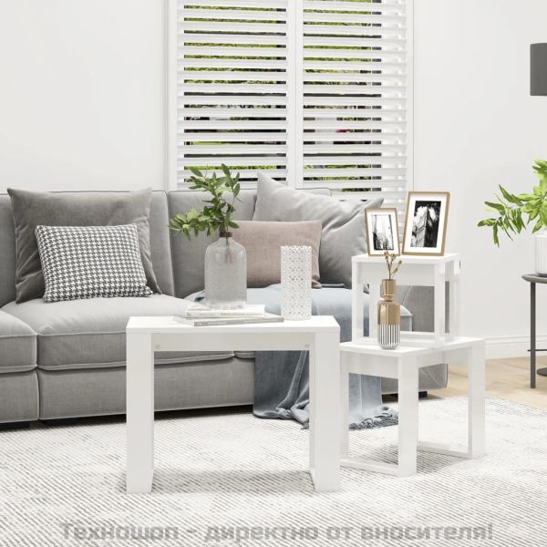 Стифиращи маси, 3 бр, бял гланц, инженерно дърво