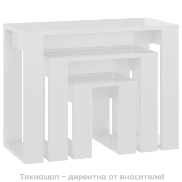 Стифиращи маси, 3 бр, бял гланц, инженерно дърво