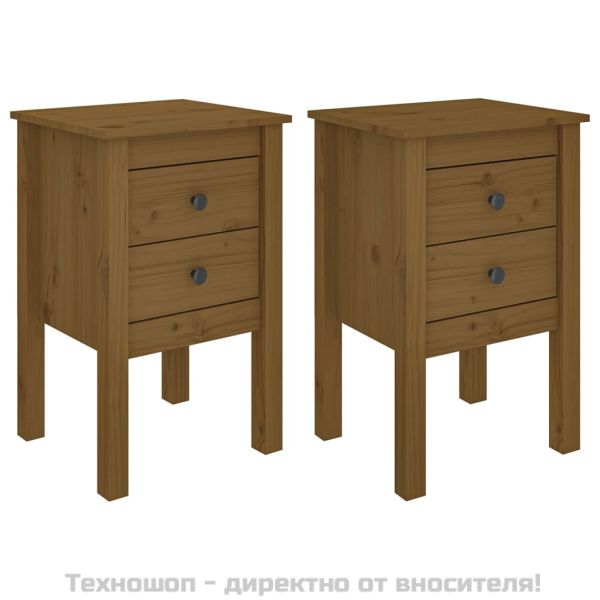 Нощни шкафчета, 2 бр, меденокафяви, 40x35x61,5 см, бор масив
