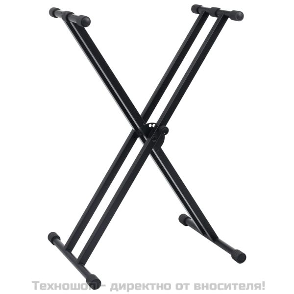 Комплект двойна стойка за кийборд и табуретка в черно