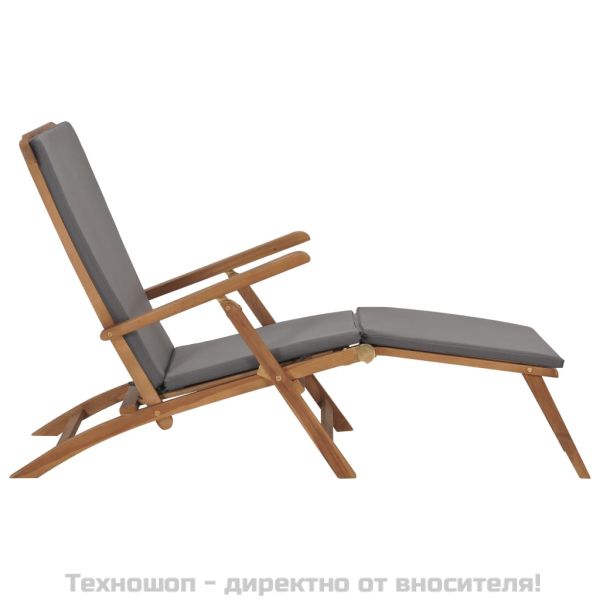 Стол за веранда с възглавница, тъмносив, тиково дърво масив