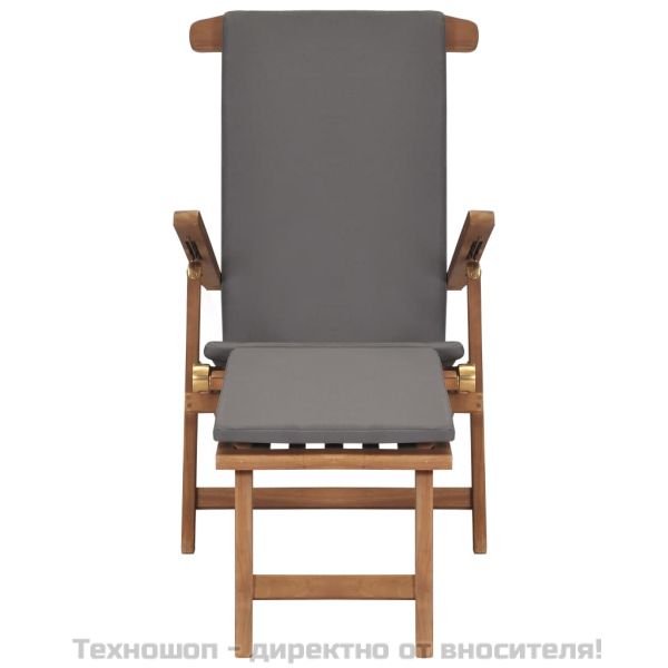 Стол за веранда с възглавница, тъмносив, тиково дърво масив