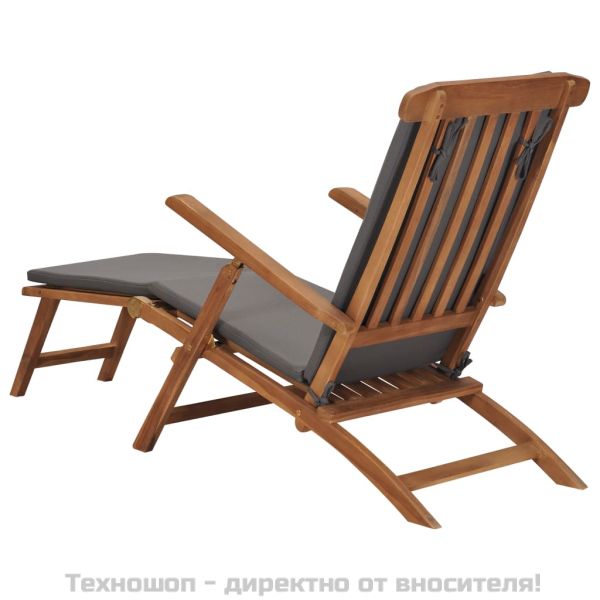 Стол за веранда с възглавница, тъмносив, тиково дърво масив