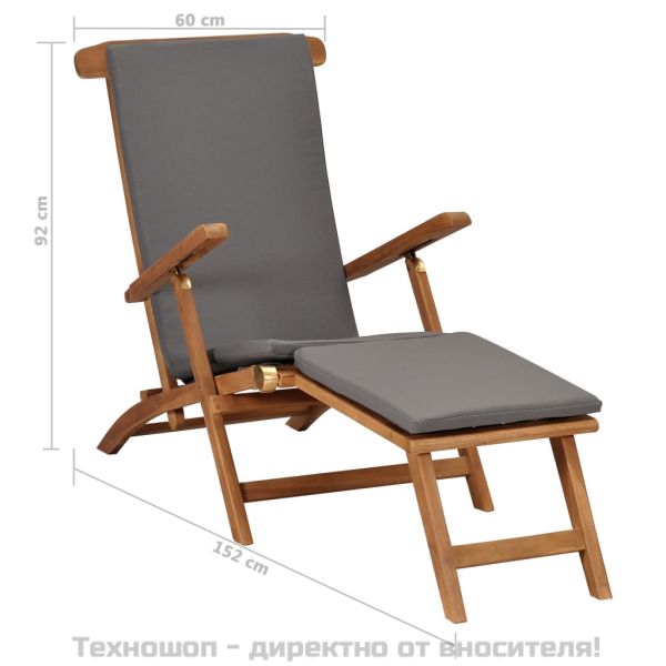 Стол за веранда с възглавница, тъмносив, тиково дърво масив