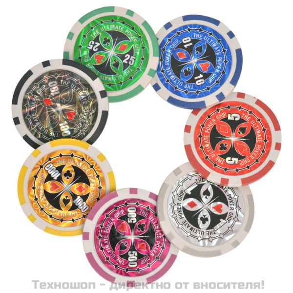 Комбиниран покер/блекджек комплект, 600 лазерни чипа, алуминий