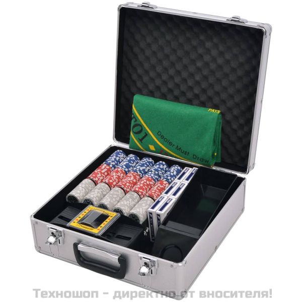 Комбиниран покер/блекджек комплект, 600 лазерни чипа, алуминий