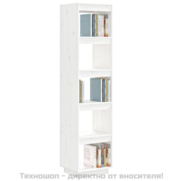 Библиотека/разделител за стая, бяла, 40x35x167 см, бор масив