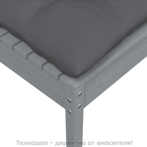 Градински 2-местен диван с възглавници, сив, бор масив