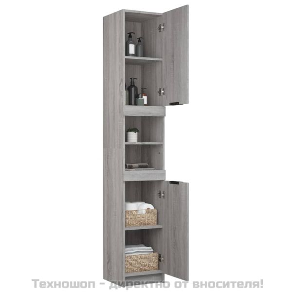 Шкаф за баня, сив сонома, 32x34x188,5 см, инженерно дърво