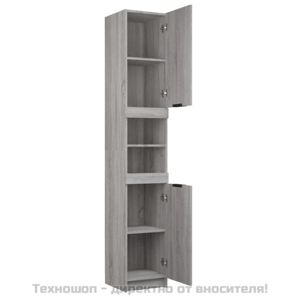 Шкаф за баня, сив сонома, 32x34x188,5 см, инженерно дърво