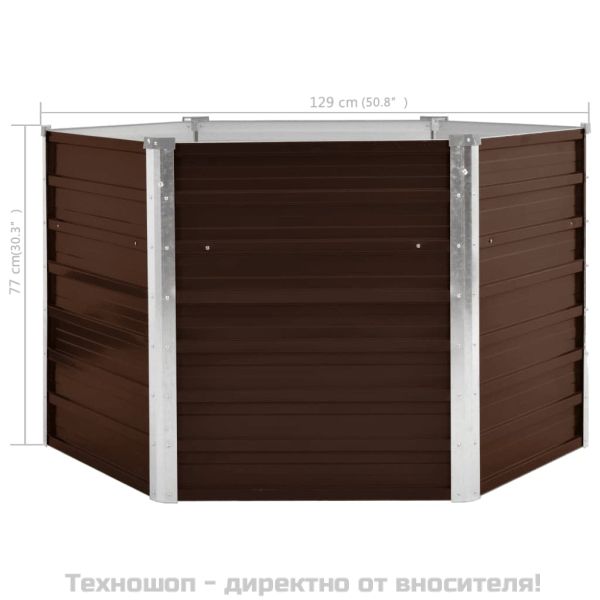 Градинска висока леха кафява 129x129x77 см поцинкована стомана