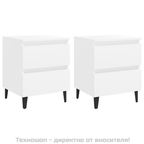 Нощни шкафчета, 2 бр, бели, 40x35x50 см, инженерно дърво
