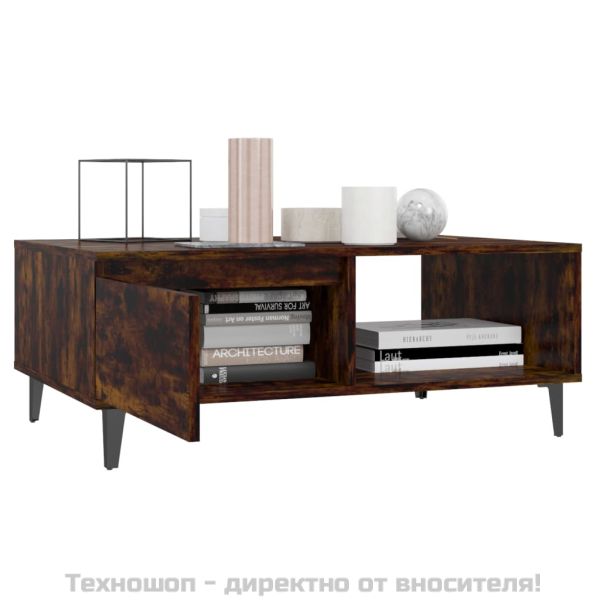 Кафе маса, опушен дъб, 90x60x35 см, инженерно дърво