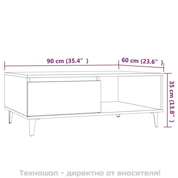 Кафе маса, опушен дъб, 90x60x35 см, инженерно дърво