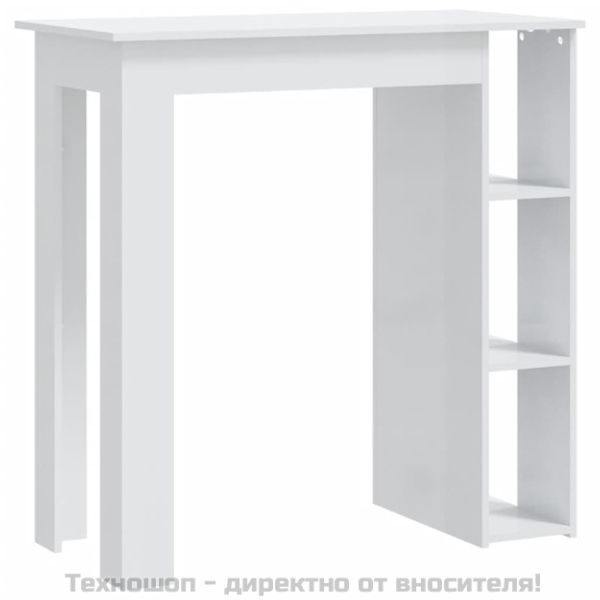 Бар маса с рафт, бял гланц, 102x50x103,5 см, инженерно дърво